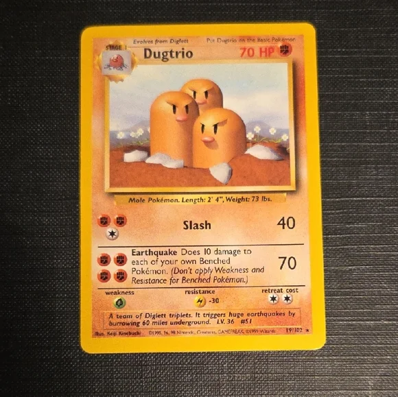 Pokemon Base Set 1999 Dugtrio Rare Trading Card (19/102) - Picture 1 of 2